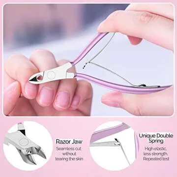 Melodysusie Acrylic Nail Clippers 4 in 1 Set, Adjustable Stainless Steel Nail Clippers for Acrylic Nails Tips, Professional Cuticle Nipper Cutter Cuticle Pusher Remover, Pink