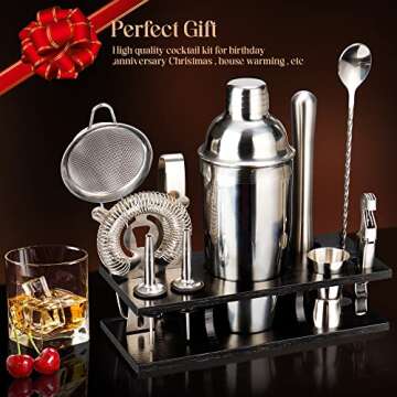 Mixology bartender kit,11-Piece Silver Bartender Kit with Stand, Stainless Steel Bar Set Perfect for Drink Mixing at Home, Cocktail Shaker Set Include Martini Shaker and Bar Accessories & Recipe Cards