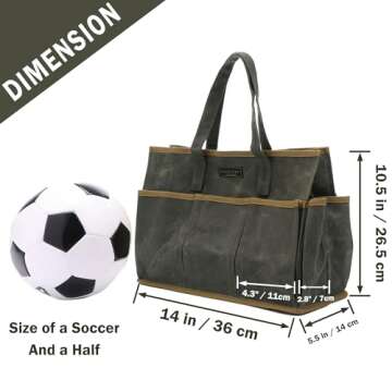 Tool Tote Bag, Heavy Duty 16oz Waxed Canvas Garden Tool Carrying Bag (Army Green), Portable 11 Pocke...