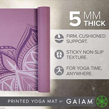 Gaiam Yoga Mat Premium Print Non Slip Exercise & Fitness Mat for All Types of Yoga, Pilates & Floor ...