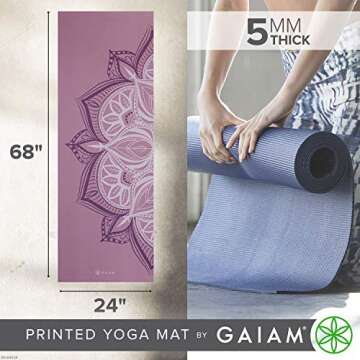 Gaiam Yoga Mat Premium Print Non Slip Exercise & Fitness Mat for All Types of Yoga, Pilates & Floor Workouts, Violet Blush Point, 5mm (05-64034)