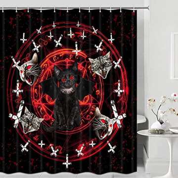 JAWO Cat Shower Curtain for Bathroom, Funny Black Cat Bath Curtain,Goth Shower Curtain,Scary Cat Pen...