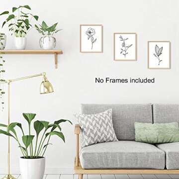 Unframed Abstract Flower Art Print Nordic Style Black&White Rose Leaf Art Wall Plant Painting, Set o...