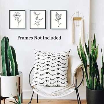 Unframed Abstract Flower Art Print Nordic Style Black&White Rose Leaf Art Wall Plant Painting, Set of 3(8''X10'') Canvas Poster for Modern Wall Decor,Housewarming Gift