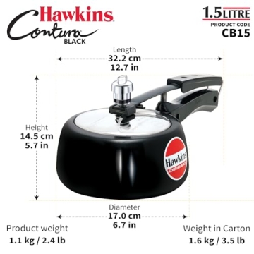 Hawkins CB15 Hard Anodized Pressure Cooker 1.5L