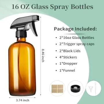 GIVAMEIHF 16oz Amber Glass Spray Bottles - 2 Pack with Adjustable Nozzle