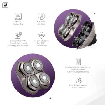 Skull Shaver Carver PRO 4 Head Replacement Blade - Premium Hypo-Allergenic Electric Razor Blade for Bald Head Shavers for Men/Women, Electric Shaver Blade