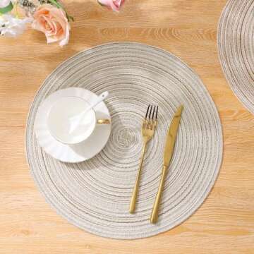 SHACOS Round Braided Placemats Set of 4 Washable Table Placemats Cotton Polyester Place Mats 15 inch Circle Table Mats for Holiday Party (Ivory, 4)