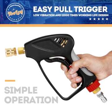 TOOLCY Pressure Washer Short Gun, Commercial 5000 PSI / 10.5 GPM with Nozzle Tips, 3/8" Swivel USA-NPT Thread x Quick Socket, Sturdy Design for Gas Power Washer