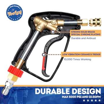 TOOLCY Pressure Washer Short Gun, Commercial 5000 PSI / 10.5 GPM with Nozzle Tips, 3/8" Swivel USA-NPT Thread x Quick Socket, Sturdy Design for Gas Power Washer