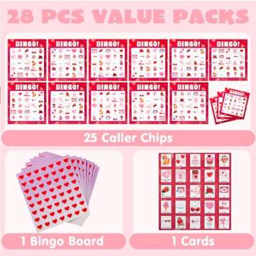 JOYIN Bingo Game Cards (5x5) – 28 Players for Kids Party Gift, School Classroom Love Supplies, Fam...