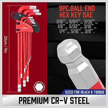 HORUSDY 37PCS Hex Key Allen Wrench Set, SAE & Metric Star Long Arm Ball End Hex Key Set, Industrial Grade Allen Wrench Set with Another Torque Handle