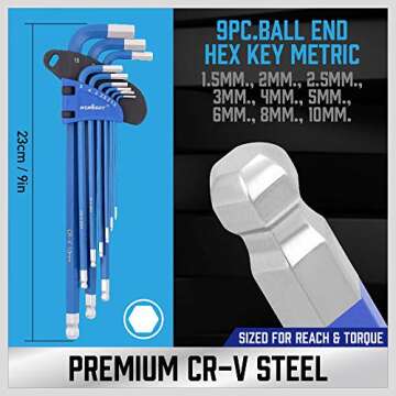 HORUSDY 37PCS Hex Key Allen Wrench Set, SAE & Metric Star Long Arm Ball End Hex Key Set, Industrial Grade Allen Wrench Set with Another Torque Handle