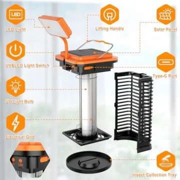 Homesuit Solar Bug Zapper with LED Light, 4000mAh Battery Powered Mosquito Zapper, Cordless Mosquito Traps, Electric Mosquito Killer, Bug Zapper for Outdoor and Indoor, Rechargeable, Orange