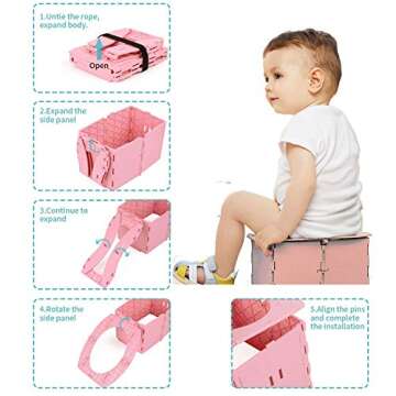 Travel Potty for Kids, Reusable Portable Folding Potty for Toddler, Travel Foldable Toilet for Travel Outdoor Camping, Toddler Potty Seat for Baby Potty Training (Pink) (Pink)