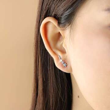 Boma Sterling Silver Star Ear Crawlers - Elegant & Hypoallergenic