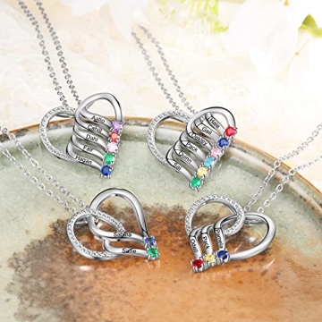 Personalized Heart Necklace with Custom Name and Birthstones