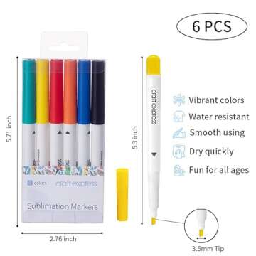 Craft Express 6 PCS Sublimation Markers and Pens Set, Crafters Color Pen Tools, Washable Color Drawi...