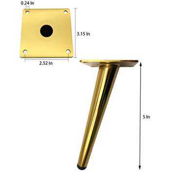 Bikani Golden Sofa Legs Round Solid Metal Furniture Legs Sofa Replacement Legs Perfect for Mid-Century Modern/Great IKEA hack for Sofa, Couch, Bed, Coffee Table (Golden Color, 5 Inches,Set of 4)