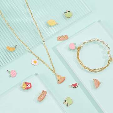 PH PandaHall 40pcs Fruit Vegetable Pendants, 20 Styles Food Charms Enamel Strawberry Peach Mango Pum...