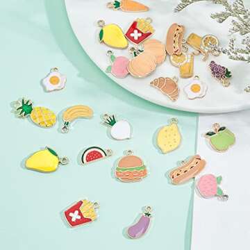 PH PandaHall 40pcs Fruit Vegetable Pendants, 20 Styles Food Charms Enamel Strawberry Peach Mango Pumpkin Pizza Bread Dangle Pendants for DIY Necklace Bracelet Earrings Jewelry Making