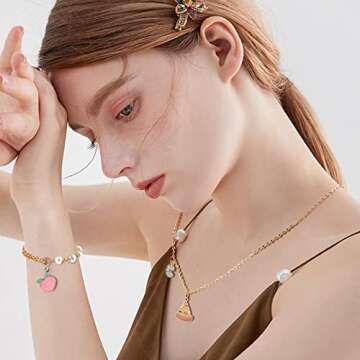 PH PandaHall 40pcs Fruit Vegetable Pendants, 20 Styles Food Charms Enamel Strawberry Peach Mango Pumpkin Pizza Bread Dangle Pendants for DIY Necklace Bracelet Earrings Jewelry Making