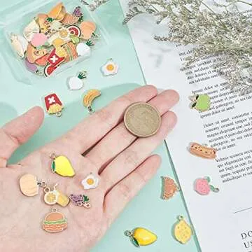 PH PandaHall 40pcs Fruit Vegetable Pendants, 20 Styles Food Charms Enamel Strawberry Peach Mango Pumpkin Pizza Bread Dangle Pendants for DIY Necklace Bracelet Earrings Jewelry Making