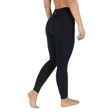 90 Degree By Reflex High Waist Fleece Lined Leggings with Side Pocket - Yoga Pants - Black with Pocket - Large