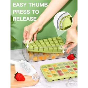 Doonly Easy Release Ice Cube Tray with Lid and Bin, 2 Pack Ice Cube Trays for Freezer, 64 Pcs Ice Tr...
