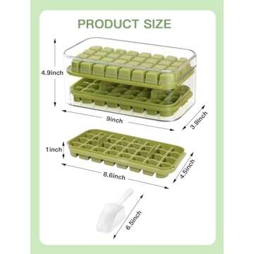 Doonly Easy Release Ice Cube Tray with Lid and Bin, 2 Pack Ice Cube Trays for Freezer, 64 Pcs Ice Trays for Whiskey Cocktail, Tea, Coffee (Green)