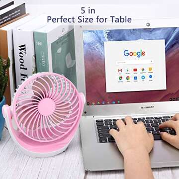 Aluan Desk Fan Small Table Fan with Strong Airflow Ultra Quiet Portable Fan Speed Adjustable Head 360°Rotatable Mini Personal Fan for Home Office Bedroom Table and Desktop, Pink