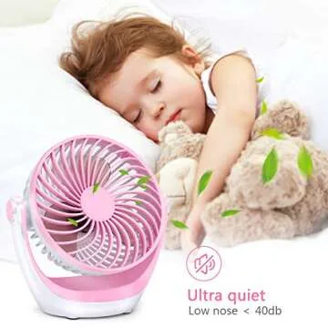 Aluan Desk Fan Small Table Fan with Strong Airflow Ultra Quiet Portable Fan Speed Adjustable Head 360°Rotatable Mini Personal Fan for Home Office Bedroom Table and Desktop, Pink