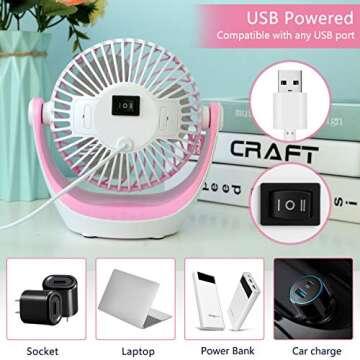 Aluan Desk Fan Small Table Fan with Strong Airflow Ultra Quiet Portable Fan Speed Adjustable Head 360°Rotatable Mini Personal Fan for Home Office Bedroom Table and Desktop, Pink