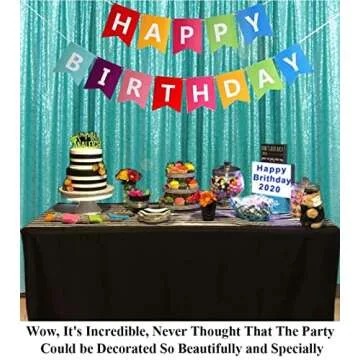 Partisout Sequin Curtain Backdrop 8x8ft Teal Sparkle Background Sequence Backdrops Party Sparkle Cur...