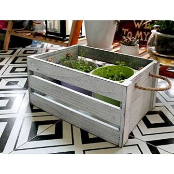 SLPR Set of 3 Rustic White Wooden Crates for Display with Rope Handles: Wood Crate Boxes for Storage and Decoration, Vintage Farmhouse Distressed Décor Bins, Decorative Crate Storage for Organizing