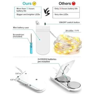 6 Pack Fairy Lights Battery Operated 7ft 20 LED Mini String Lights Twinkle Lights Silver Wire Firefly Starry Lights for Mason Jars Wedding Party Christmas Centerpiece Table Decorations, Warm White