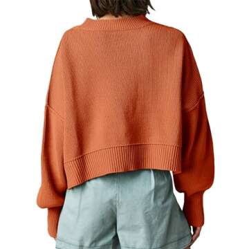 Saodimallsu Womens Crop Sweater Oversized Batwing Long Sleeve Crew Neck Fall Cropped Pullover Sweaters Orange