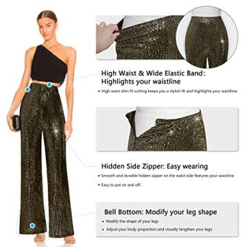 Fengbay Womens Sequin Pants High Waisted Sparkle Bell Bottoms Flare Pants Glitter Wide Leg Shiny Pants