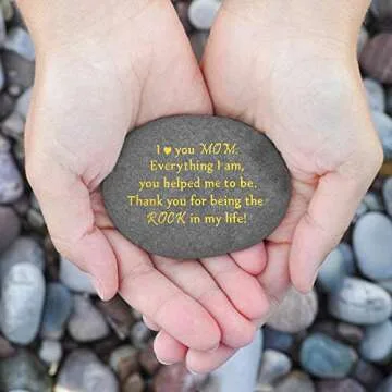 Unique Gift for Mom - Thank You for Being My Rock, Valentines Mothers day Christmas Birthday Gifts for Mother from Daughter Son, Novelty Keepsake Paperweight Stone Engraved Rock with Sentiment Words