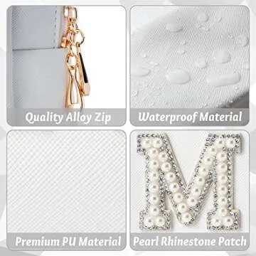 Y1tvei Bride Patch Letter Makeup Bag for Women Bridesmaid Engagement Gift for Her White Pearl Rhinestone Travel Toiletry Bag Make Up Bag Pouch for Purse Bridal Shower Gifts for Engagement Wedding