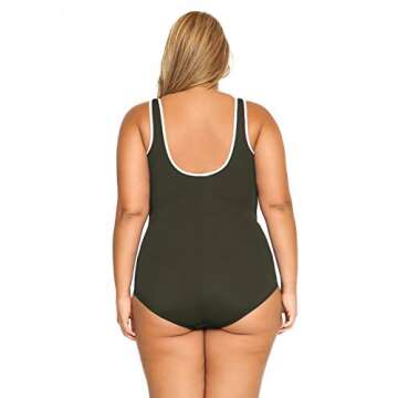 DELIMIRA Women's One Piece Bathing Suit Plus Size Swimsuit Tummy Control Front Zipper Swimwear Dark Olive 14 Plus