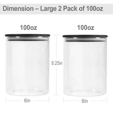 EcoEvo Glass Jars with Black Bamboo Lids, Glass Food Jars and Canisters Sets, Large Size Glass Food Storage Containers with Black lids, Glass Flour Canister (100oz)