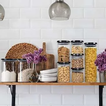 EcoEvo Glass Jars with Black Bamboo Lids, Glass Food Jars and Canisters Sets, Large Size Glass Food Storage Containers with Black lids, Glass Flour Canister (100oz)