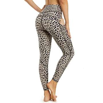 STYLEWORD Women's Leopard Pattern Print Yoga Pants High Waist Full-Length Leggings with Pocket(Leopard-084A,XL)