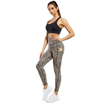 STYLEWORD Women's Leopard Pattern Print Yoga Pants High Waist Full-Length Leggings with Pocket(Leopard-084A,XL)