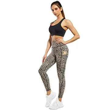 STYLEWORD Women's Leopard Pattern Print Yoga Pants High Waist Full-Length Leggings with Pocket(Leopard-084A,XL)