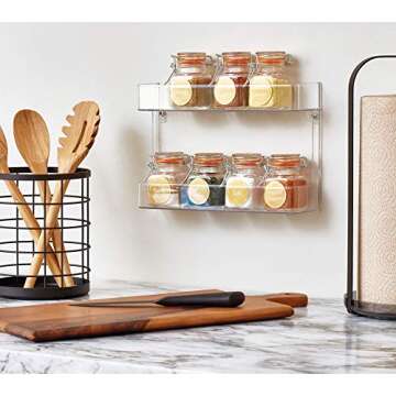 iDesign 65930 Linus Plastic Wall Mount Stadium Spice Rack, 2 Organizer for Kitchen Pantry, Cabinet, Countertops, Vanity, Office, Craft Room, 2.62" x 11.12" x 7", Two Tier Shelf