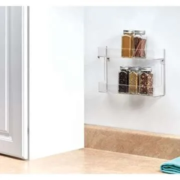 iDesign 65930 Linus Plastic Wall Mount Stadium Spice Rack, 2 Organizer for Kitchen Pantry, Cabinet, Countertops, Vanity, Office, Craft Room, 2.62" x 11.12" x 7", Two Tier Shelf