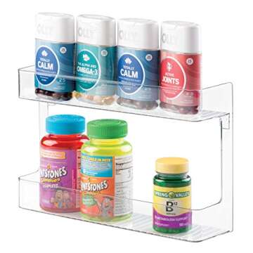 iDesign 65930 Linus Plastic Wall Mount Stadium Spice Rack, 2 Organizer for Kitchen Pantry, Cabinet, Countertops, Vanity, Office, Craft Room, 2.62" x 11.12" x 7", Two Tier Shelf