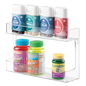 iDesign 65930 Linus Plastic Wall Mount Stadium Spice Rack, 2 Organizer for Kitchen Pantry, Cabinet, Countertops, Vanity, Office, Craft Room, 2.62" x 11.12" x 7", Two Tier Shelf